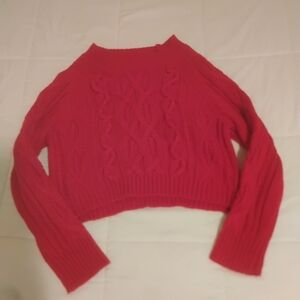 Harper Red Cable-Knit Cropped Crewneck Sweater